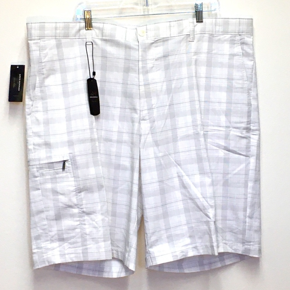 Greg Norman Techplaid Shorts Size 42 White Preppy Golf Tennis Resort Vacation